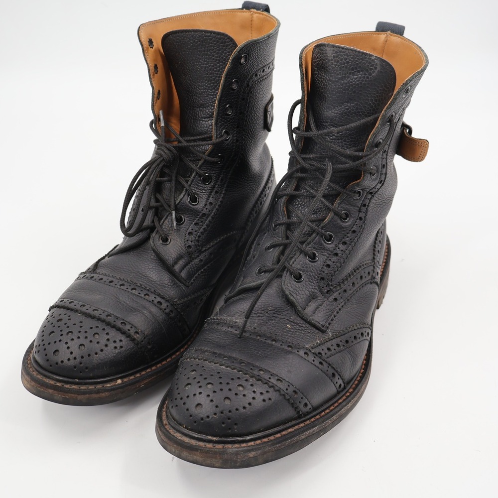 Tricker's Belstaff M7942 Brogue Boots Mens 12 Black Pebble Leather Wingtip UK 12